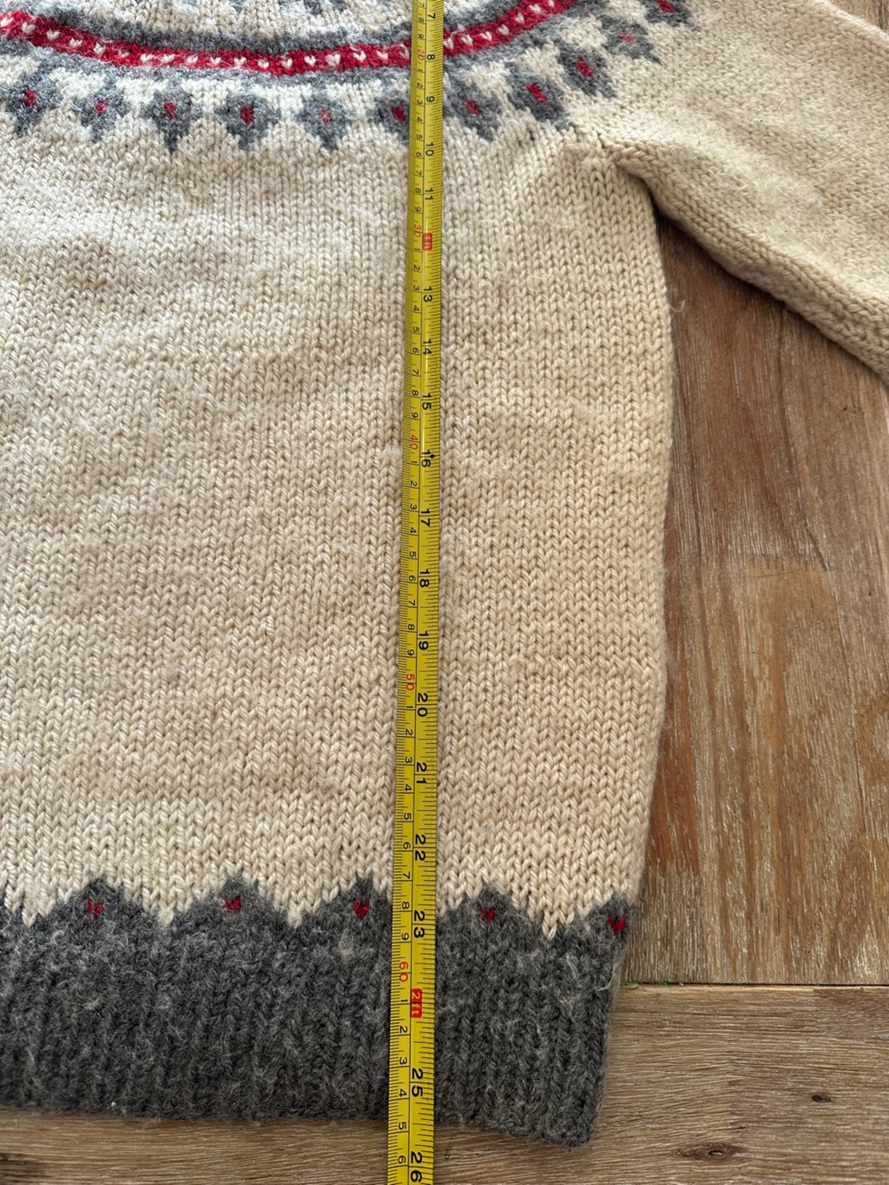 Handmade Wool Fair Isle Nordic Sweater – Cream, Grey & Red - Picture 10 of 13